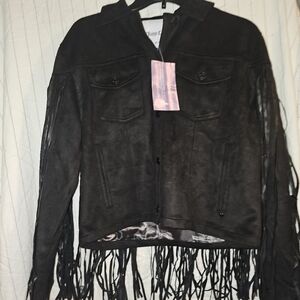 Juicy Couture Black Leather Fringe Jacket
